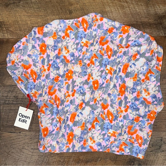 NEW Open Edit Asymmetrical Off-Shoulder Blouse in Pink Sky Floral - Picture 13 of 16